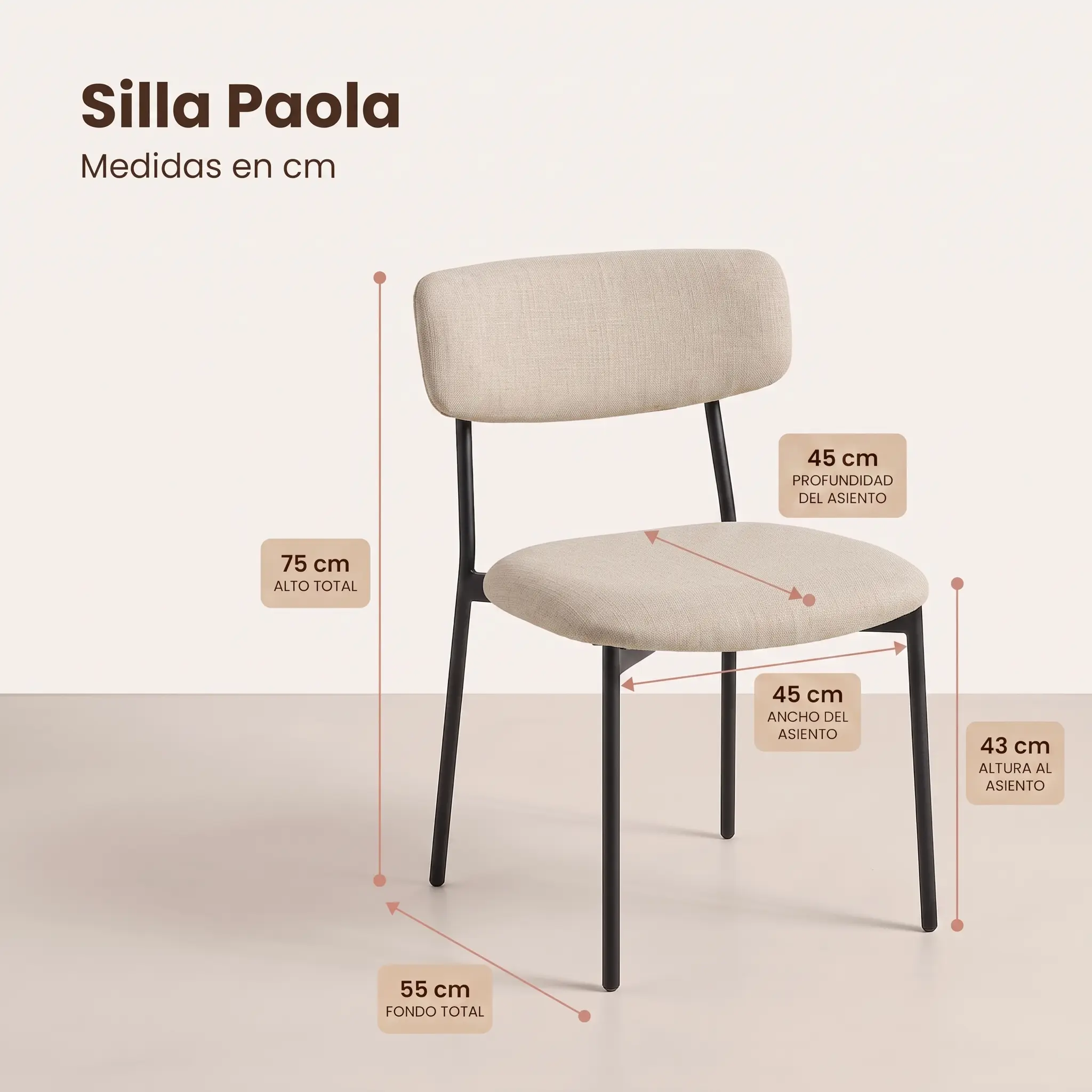 Comedor Ambra con 4 Sillas Paola medidas