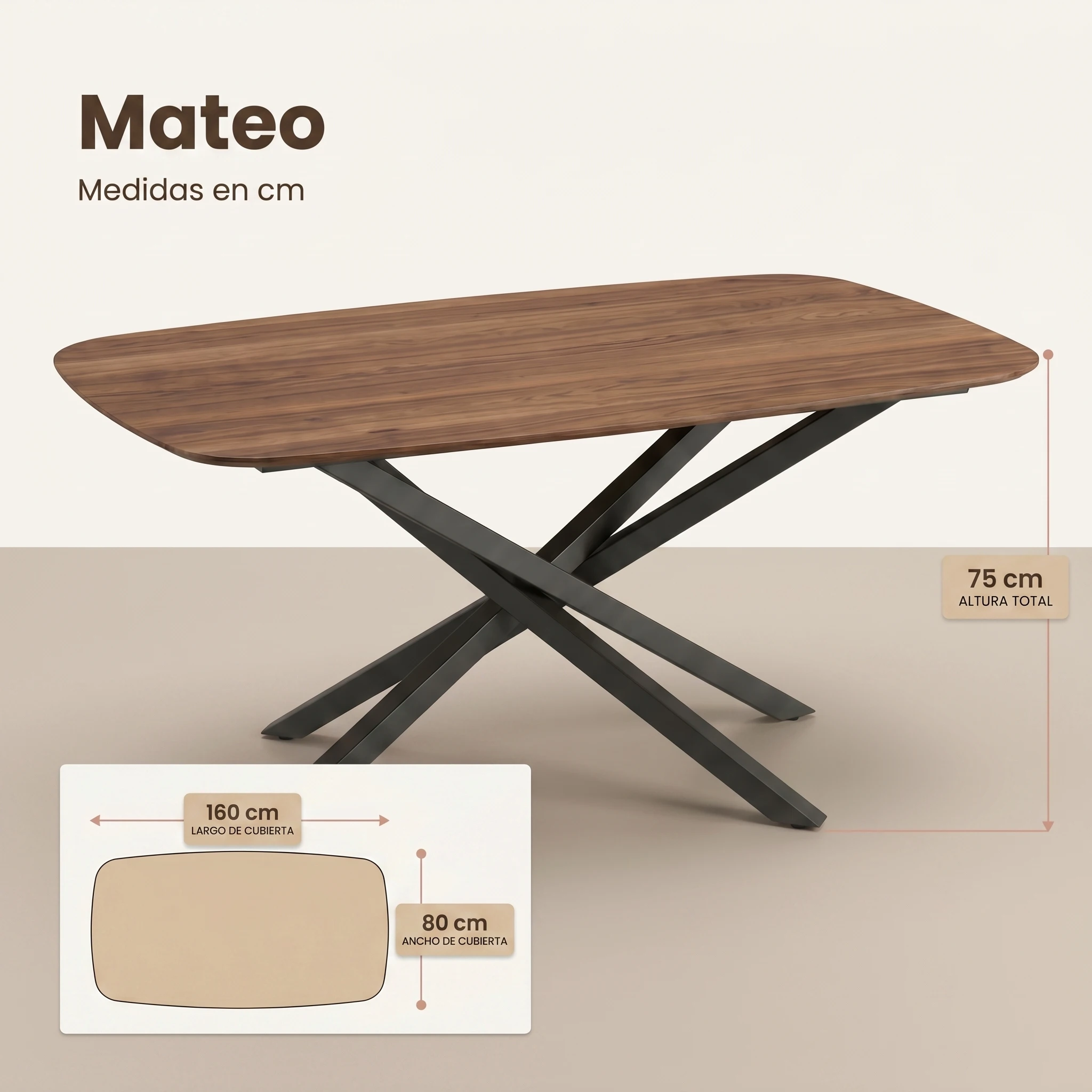 Comedor Mateo con 6 Sillas Cobalto medidas