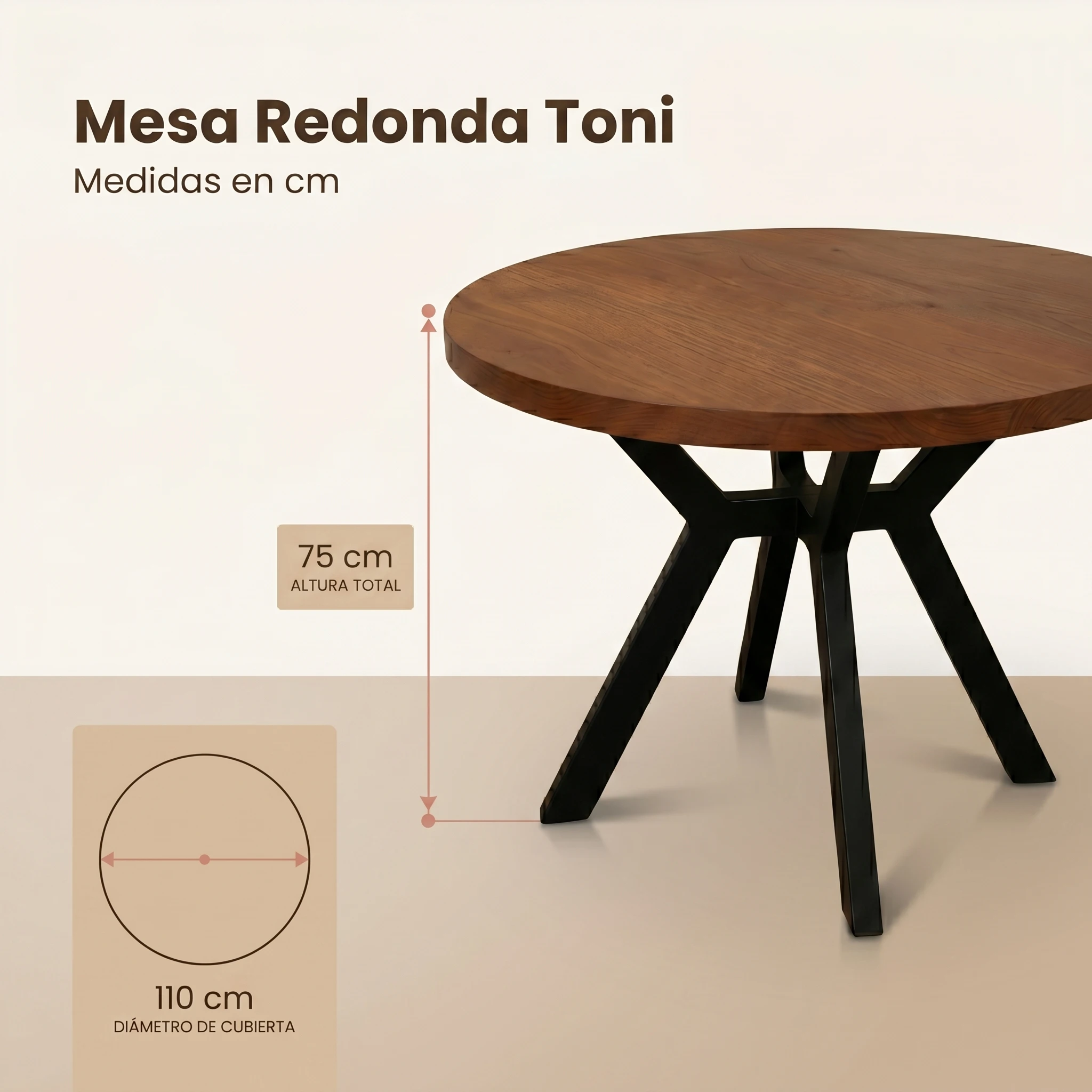 Comedor Redondo Toni con 4 Sillas Madie medidas
