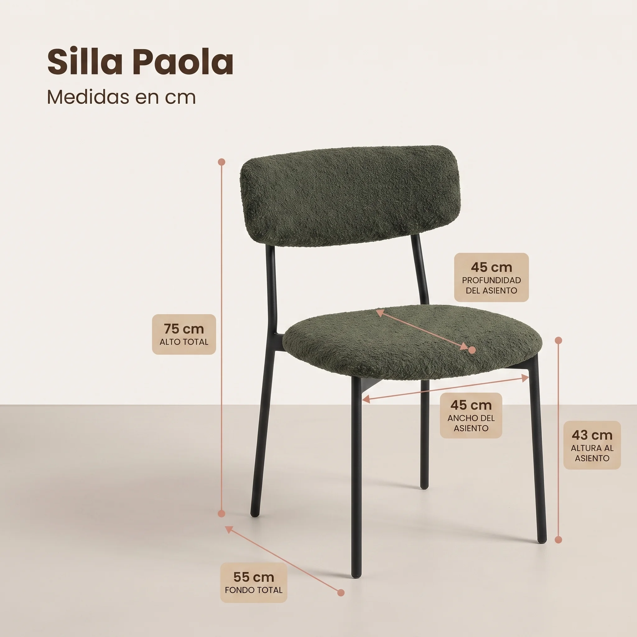 Comedor Renato con 4 Sillas Paola medidas