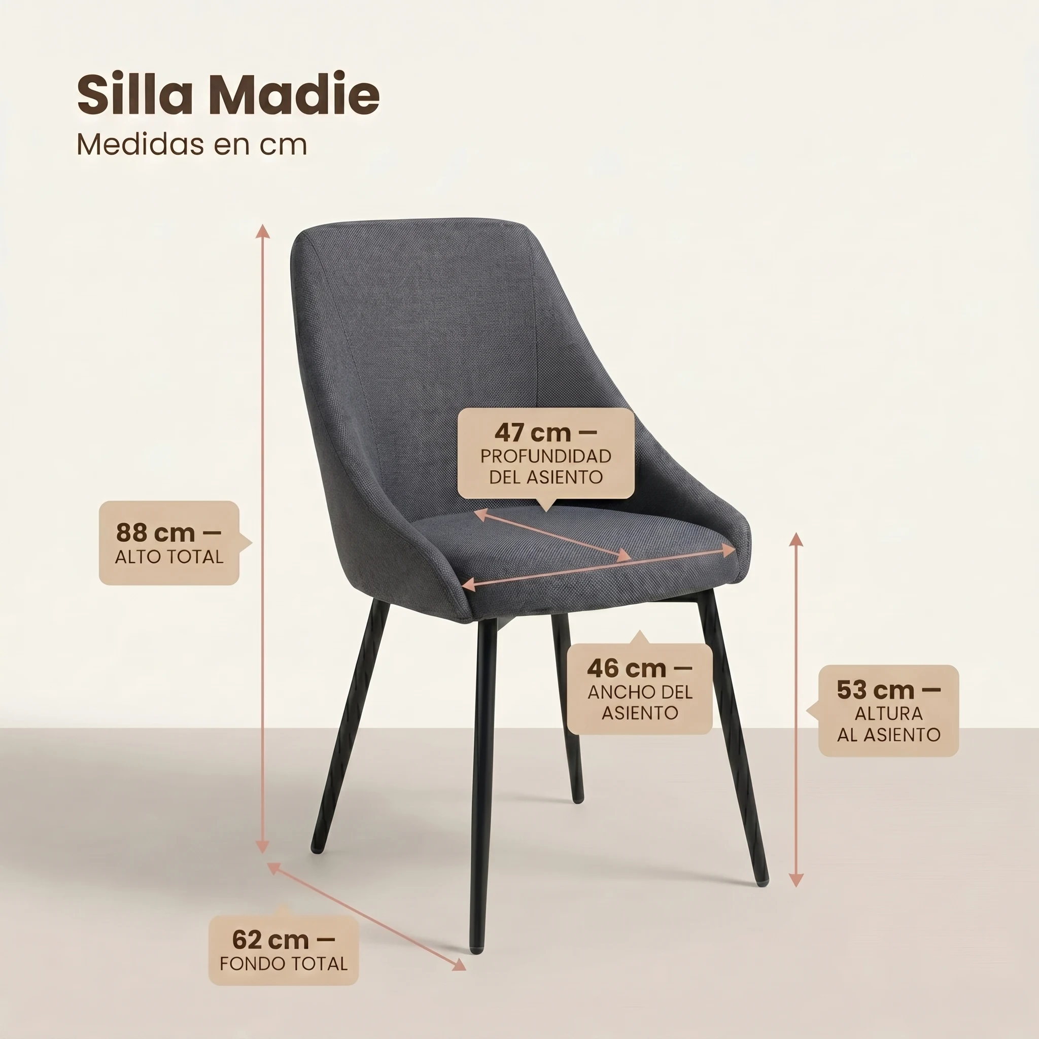 Comedor Valentino con 6 Sillas Madie medidas