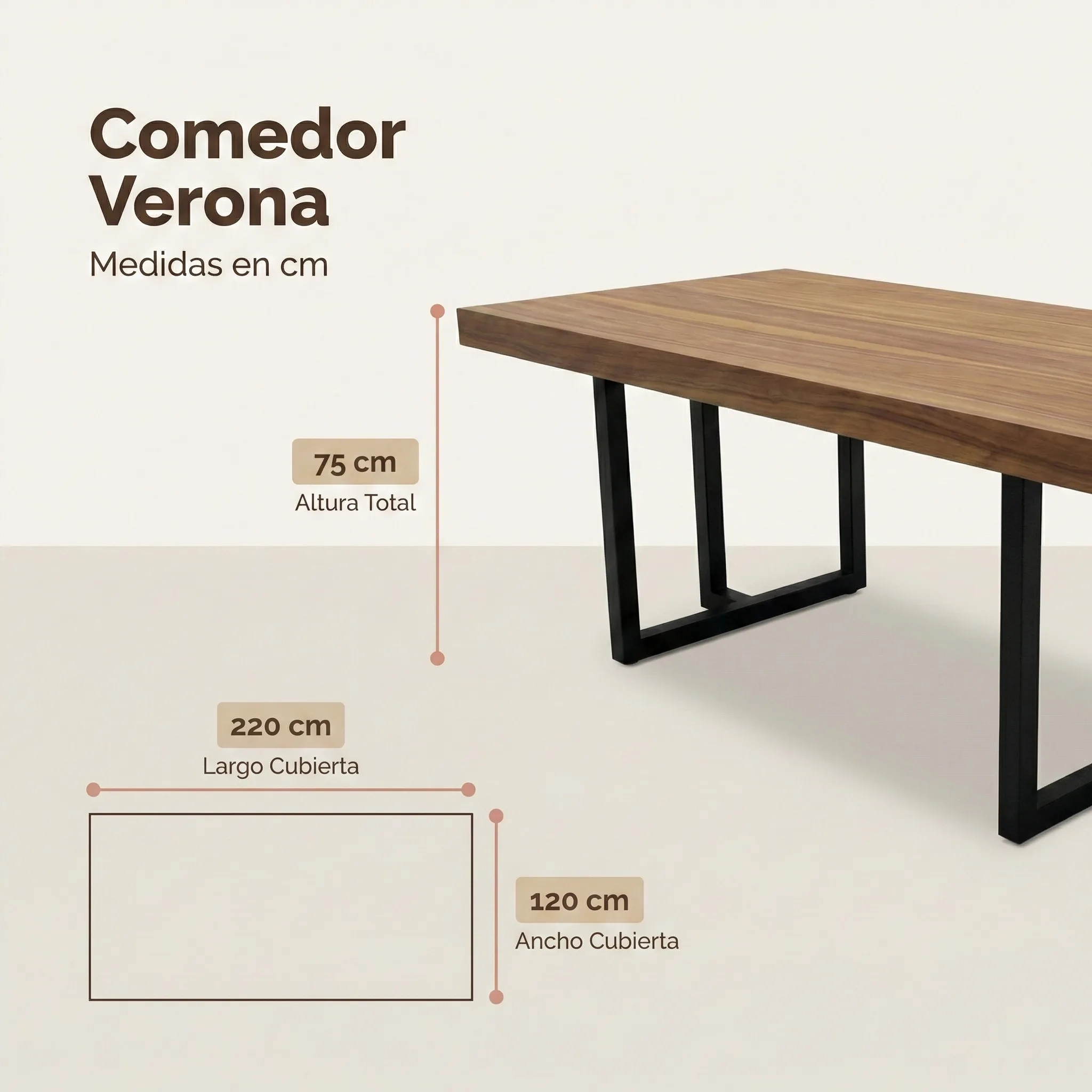 Comedor Verona con 8 Sillas Cobalto medidas